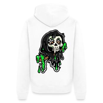 Sensenmann mit Neon-Schleim - Unisex Premium Bio Zip Hoodie - Weiß - Hinten - Thijin (182cm)