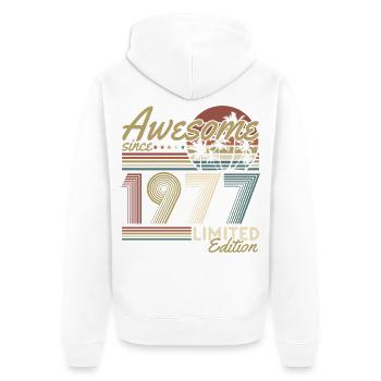 Cadeau rétro vintage d’anniversaire 1977 - Veste à capuche bio Premium Unisexe - blanc - Dos - Thijin (182cm)