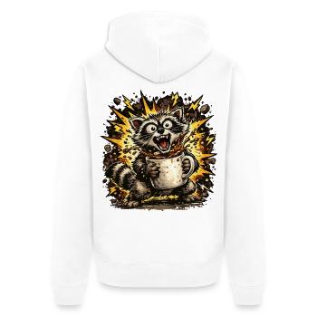 Kaffeekratzender Waschbär - Unisex Premium Bio Zip Hoodie - Weiß - Hinten - Thijin (182cm)
