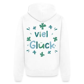 Viel Glück - Glücksklee Kleeblatt - Unisex Premium Bio Zip Hoodie - Weiß - Hinten - Thijin (182cm)