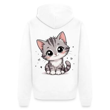 Dessin animé mignon du chaton gris - Veste à capuche bio Premium Unisexe - blanc - Dos - Thijin (182cm)