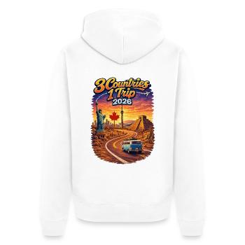 3 Countries 1 Trip 2026 - Unisex Premium Bio Zip Hoodie - Weiß - Hinten - Thijin (182cm)