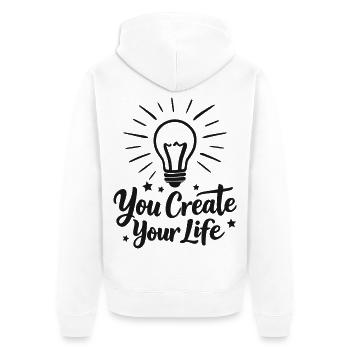 You Create Your Life Light Bulb Inspiration - Unisex Premium Organic Zip Hoodie - white - Back - Thijin (182cm)