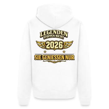 Legenden stoppen nicht 2026 sie genießen nur Rente - Unisex Premium Bio Zip Hoodie - Weiß - Hinten - Thijin (182cm)