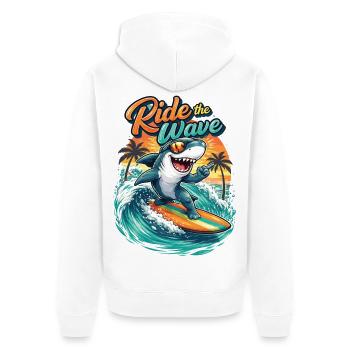 Ride the Wave: Surferhai am Surfboard - Unisex Premium Bio Zip Hoodie - Weiß - Hinten - Thijin (182cm)
