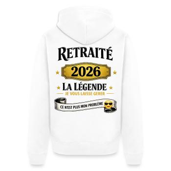 Retraité 2026 – La Légende. - Veste à capuche bio Premium Unisexe - blanc - Dos - Thijin (182cm)