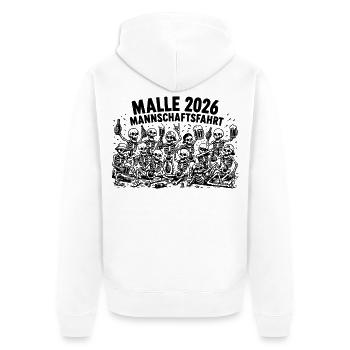 Malle 2026 Mannschaftsfahrt, anschnallen Freunde - Unisex Premium Bio Zip Hoodie - Weiß - Hinten - Thijin (182cm)