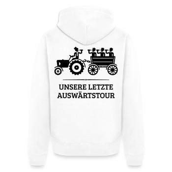 Unsere Letzte Auswärtstour Mit Trecker (JGA / B) - Unisex Premium Bio Zip Hoodie - Weiß - Hinten - Thijin (182cm)