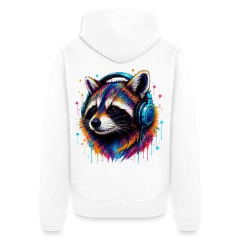 Waschbär mit Kopfhörern - Unisex Premium Bio Zip Hoodie - Weiß - Hinten - Thijin (182cm)