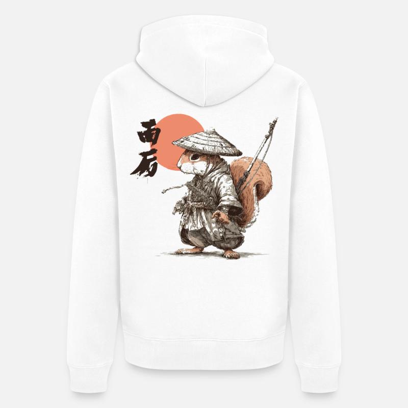 Samurai-Eichhörnchen unter roter Sonne - Unisex Premium Bio Zip Hoodie - Weiß