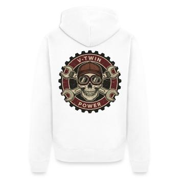 Motorcycle Biker V-Twin Motor Skull Skull Rocker - Unisex Premium Organic Zip Hoodie - white - Back - Thijin (182cm)