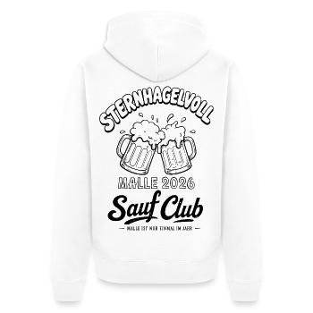 Malle 2026 Sternhagelvoll Sauf Club Malle 2026 - Unisex Premium Bio Zip Hoodie - Weiß - Hinten - Thijin (182cm)