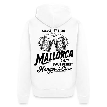Malle ist Liebe - Mallorca 24/7 Saufbereit - Unisex Premium Bio Zip Hoodie - Weiß - Hinten - Thijin (182cm)