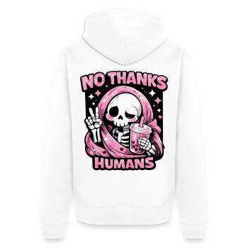 No Thanks Humans süßer Sensenmann Bubble Tea - Unisex Premium Bio Zip Hoodie - Weiß - Hinten - Thijin (182cm)