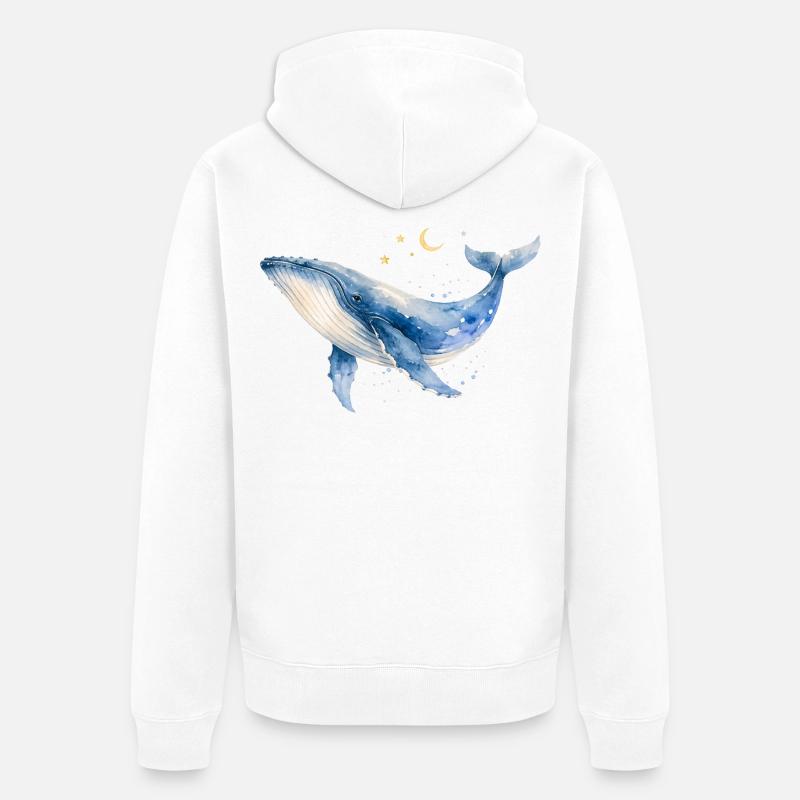 Aquarelle de baleine par MEERchandise - Veste à capuche bio Premium Unisexe - blanc