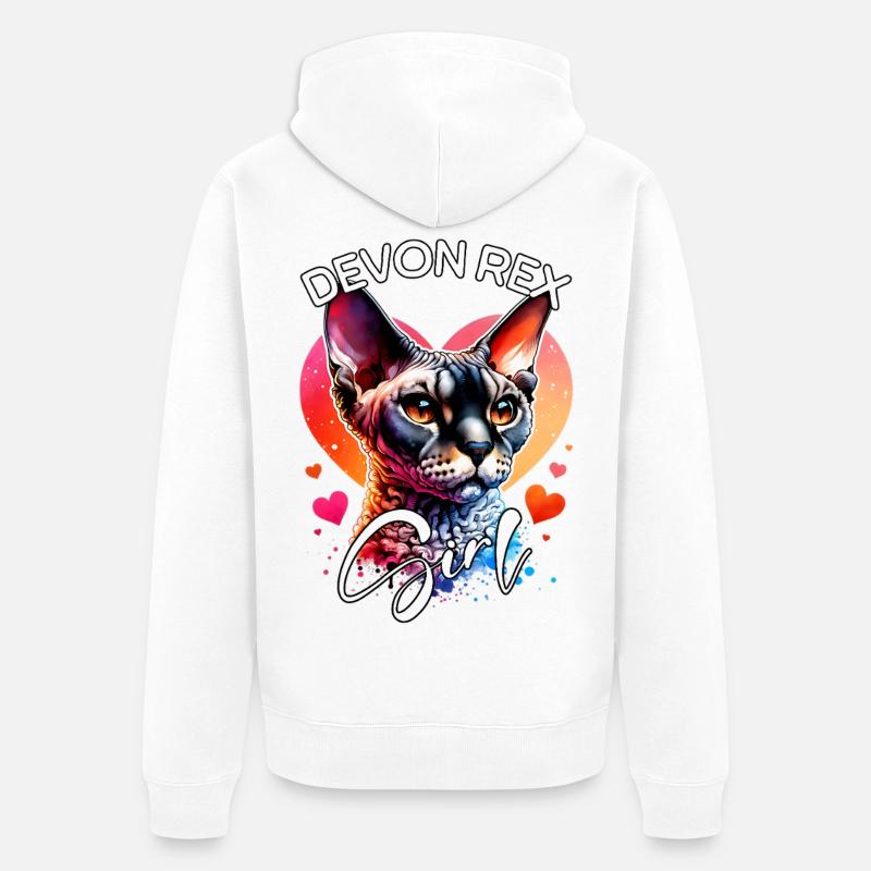 Devon Rex Mädchen Devon Rex - Unisex Premium Bio Zip Hoodie - Weiß
