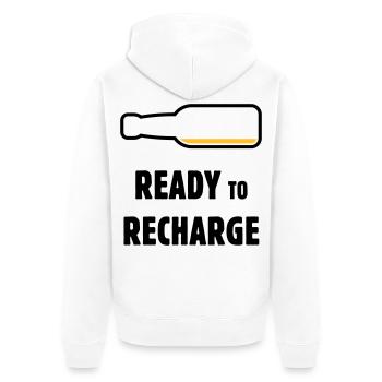 Ready To Recharge (Bier / Bierchen / POS 2C) - Unisex Premium Bio Zip Hoodie - Weiß - Hinten - Thijin (182cm)