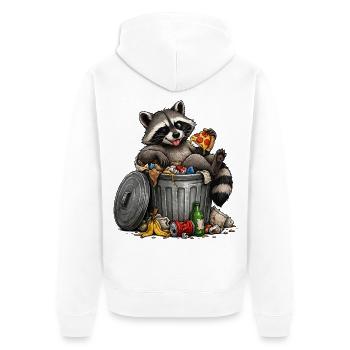 Waschbär mit Pizza Trash - Unisex Premium Bio Zip Hoodie - Weiß - Hinten - Thijin (182cm)