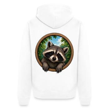 Waschbär im Holerring - Unisex Premium Bio Zip Hoodie - Weiß - Hinten - Thijin (182cm)