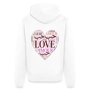 Love in Multiple Languages Heart – Romantic Design - Veste à capuche bio Premium Unisexe - blanc - Dos - Thijin (182cm)