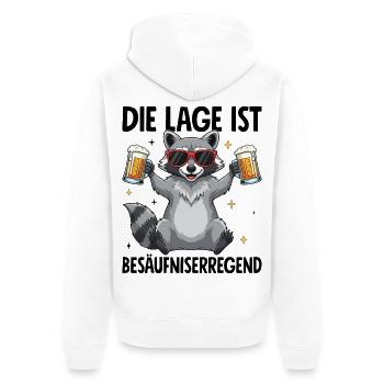Die Lage Ist Besäufniserregend mit Waschbär - Unisex Premium Bio Zip Hoodie - Weiß - Hinten - Thijin (182cm)