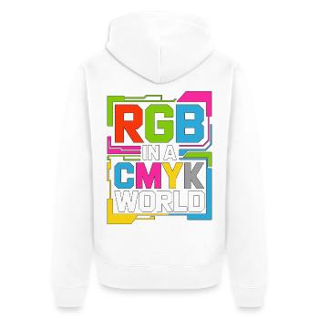 Print Designer RGB In A CMYK World Print Expert - Unisex Premium Bio Zip Hoodie - Weiß - Hinten - Thijin (182cm)