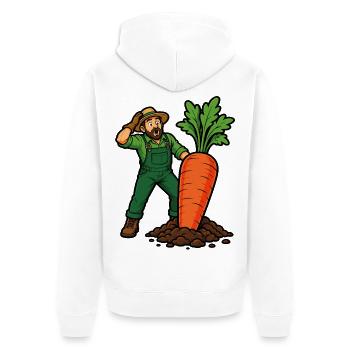 Gardener and giant carrot from the vegetable garden - Unisex Premium Organic Zip Hoodie - white - Back - Thijin (182cm)