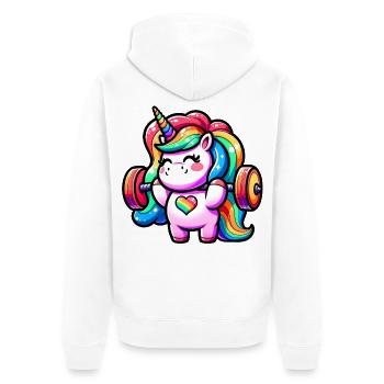 Unicorn Weightlifting Deadlift Fitness Gym - Unisex Premium Bio Zip Hoodie - Weiß - Hinten - Thijin (182cm)