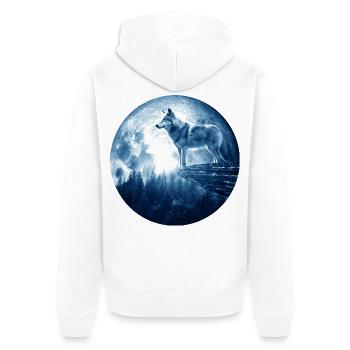 Wolf Howling Celestial EPIC Moon Forest Wolves - Unisex Premium Bio Zip Hoodie - Weiß - Hinten - Thijin (182cm)