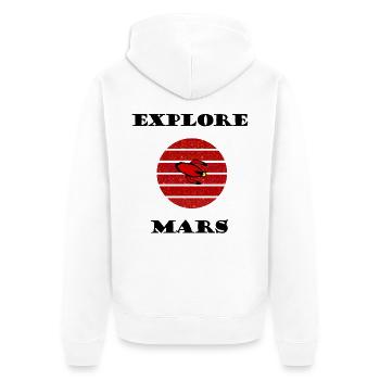Fusée rétro dans le cercle rayé rouge - Veste à capuche bio Premium Unisexe - blanc - Dos - Thijin (182cm)