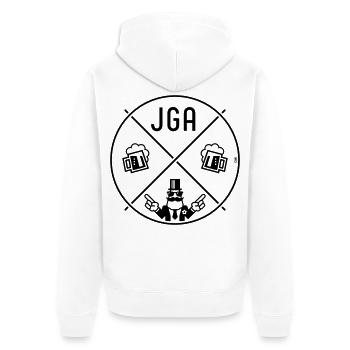 JGA Bräutigam Handzeichen Bier Kreis Symbol POS 1C - Unisex Premium Bio Zip Hoodie - Weiß - Hinten - Thijin (182cm)