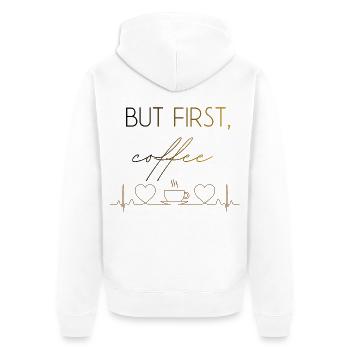Aber der erste Kaffee-Herzschlag - Unisex Premium Bio Zip Hoodie - Weiß - Hinten - Thijin (182cm)