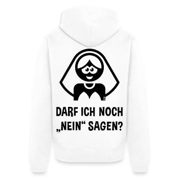 Braut – Darf Ich Noch „Nein“ Sagen? (JGA / Black) - Unisex Premium Bio Zip Hoodie - Weiß - Hinten - Thijin (182cm)