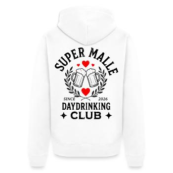 Malle 2026 Super Malle Daydrinking Club - Unisex Premium Bio Zip Hoodie - Weiß - Hinten - Thijin (182cm)