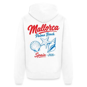 Malle 2026 Mallorca Palma Beach Spain 2026 - Unisex Premium Bio Zip Hoodie - Weiß - Hinten - Thijin (182cm)