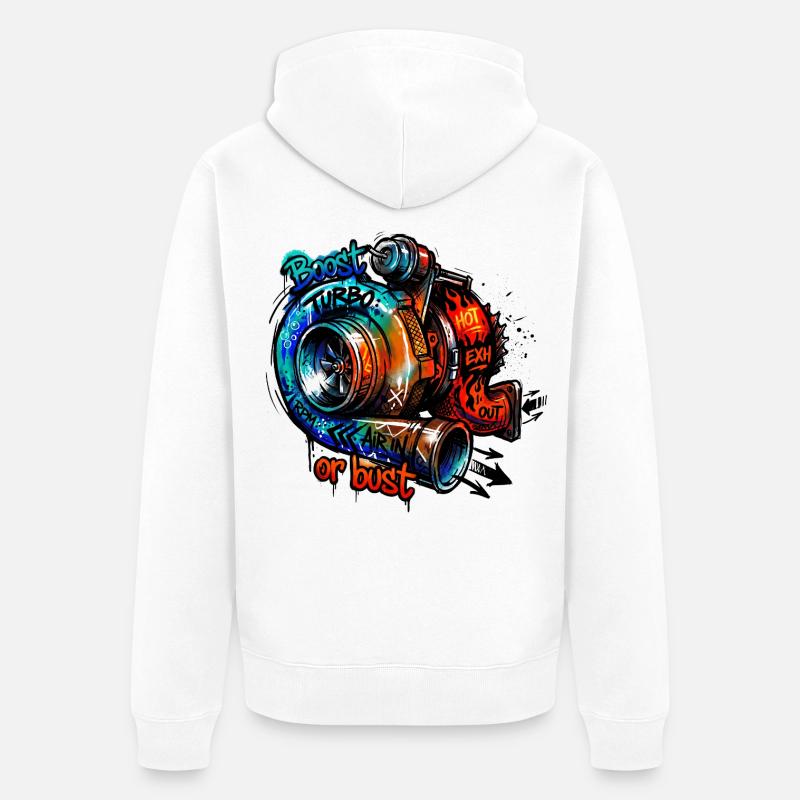Turbo-Boost oder Bust - Unisex Premium Bio Zip Hoodie - Weiß