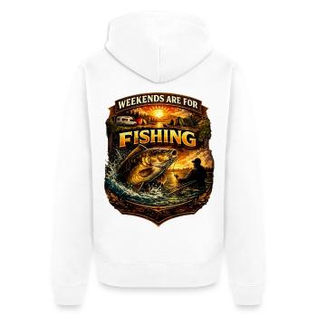 Wochenenden sind zum Angeln gedacht – Karpfenangler-Design - Unisex Premium Bio Zip Hoodie - Weiß - Hinten - Thijin (182cm)