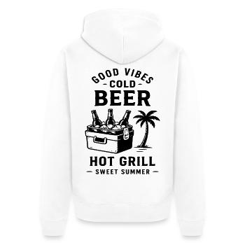 COLD BEER HOT GRILL SWEET SUMMER - Unisex Premium Bio Zip Hoodie - Weiß - Hinten - Thijin (182cm)