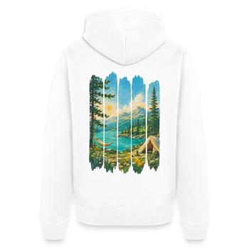 Naturzeichen: See und Berge - Unisex Premium Bio Zip Hoodie - Weiß - Hinten - Thijin (182cm)