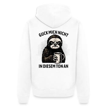 Guck mich nicht in diesem Ton an - Faultier - Unisex Premium Bio Zip Hoodie - Weiß - Hinten - Thijin (182cm)