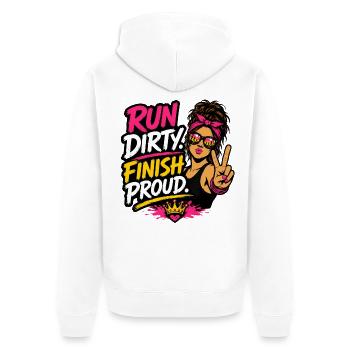Run Dirty Finish Proud Runner Girl Design - Unisex Premium Bio Zip Hoodie - Weiß - Hinten - Thijin (182cm)