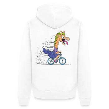 Dessin animé Girafe sur Vélo - Veste à capuche bio Premium Unisexe - blanc - Dos - Thijin (182cm)