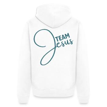 Team Jesus | Glaube | Religion - Unisex Premium Bio Zip Hoodie - Weiß - Hinten - Thijin (182cm)