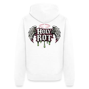 Holy Riot Angel Wings Streetwear Rückenprint - Unisex Premium Bio Zip Hoodie - Weiß - Hinten - Thijin (182cm)
