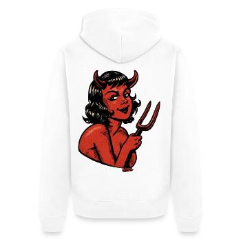Pinup du Diable en rouge demi-teint - Veste à capuche bio Premium Unisexe - blanc - Dos - Thijin (182cm)