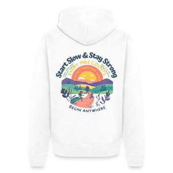 Joggen Laufen Läufer Running Art Motivation Design - Unisex Premium Bio Zip Hoodie - Weiß - Hinten - Thijin (182cm)