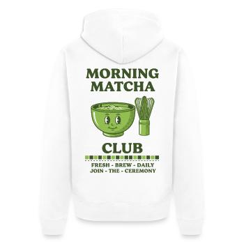 CLUB MATCHA DU MATIN REJOIGNEZ LA CÉRÉMONIE BIÈRE FRAÎCHE - Veste à capuche bio Premium Unisexe - blanc - Dos - Thijin (182cm)