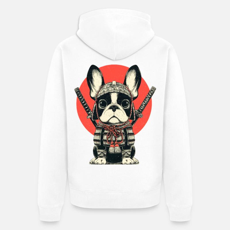 Bouledogue Samouraï en armure - Veste à capuche bio Premium Unisexe - blanc