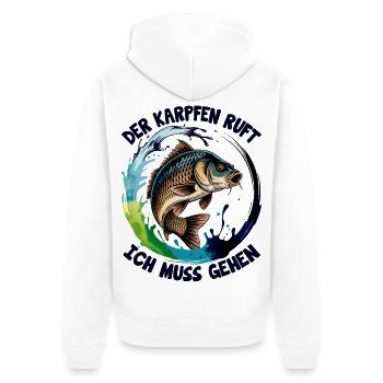 Karpfen ruft  - Unisex Premium Bio Zip Hoodie - Weiß - Hinten - Thijin (182cm)