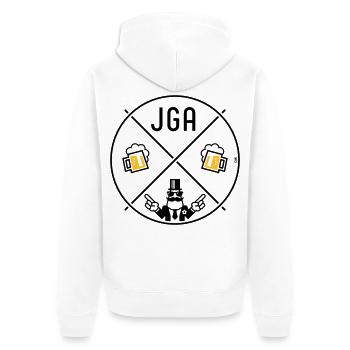 JGA Bräutigam Handzeichen Bier Kreis Symbol POS 2C - Unisex Premium Bio Zip Hoodie - Weiß - Hinten - Thijin (182cm)